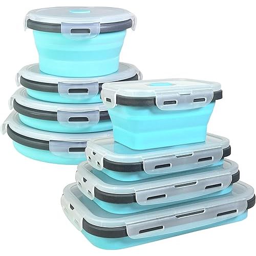 Guyuyii 8-Pack Collapsible Food Storage Containers with Lids | Silicone Collapsible Bowls for Camping & RV Essentials | Microwave, Freezer and Dishwasher Safe | RV Organization and Storage Solution