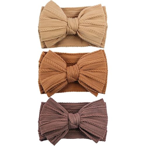 LemonSpace Handmade Baby Girls Headbands Soft Stretchy Nylon Hair Bands Hair Accessories with Bows for Newborn Baby Girls Infant Toddlers Kids(Khaki Brown Mix)