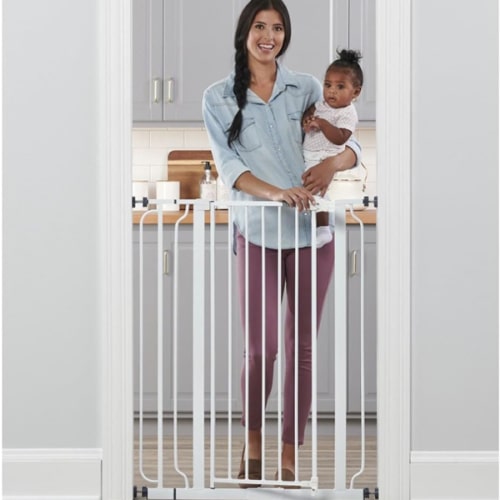 Regalo Easy Step 36" Extra Tall Walk Thru Baby Gate, Includes 4-Inch Extension Kit, 4 Pack of Pressure Mount Kit and 4 Pack Wall Cups and Mounting Kit, White