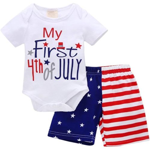 XFGLCK Newborn Infant Baby Boy 4th of July Shorts Set Short Sleeve Bodysuit + Stars Stripe Short American Flag Summer Outfits