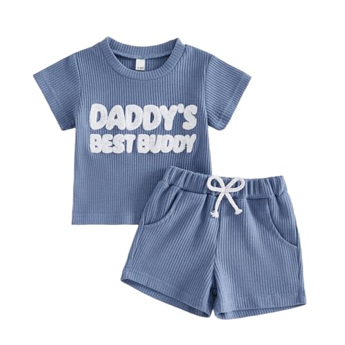 Summer Baby Boy Clothes Little Man Shirt Shorts Waffle Set | 6 12 18 24 Months Boy Clothes,Short Sleeve T-shirts,Toddler Boy Summer Clothes,Two Piece Set,Mama Little Man Baby Outfit,