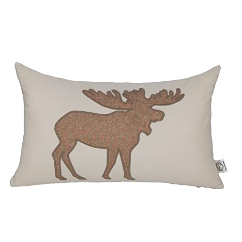 millianess Lumbar Pillow Covers 12x20 Inches Moose Decorative Cotton Linen Throw Lumbar Waist Embroidered Cushions Covers for Couch Sofa Bedroom (Khaki)