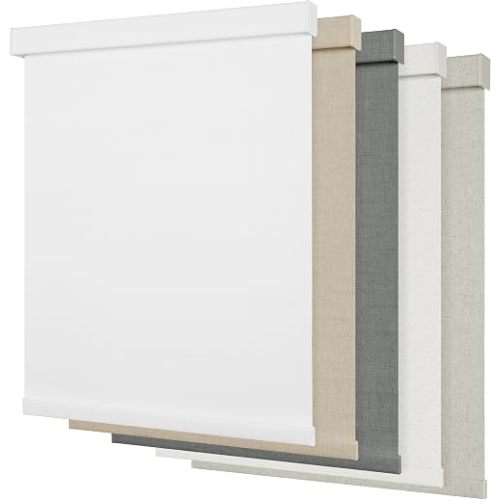 Boolegon Blackout Linen Roller Shades for Windows, White, 34" W x 84" H