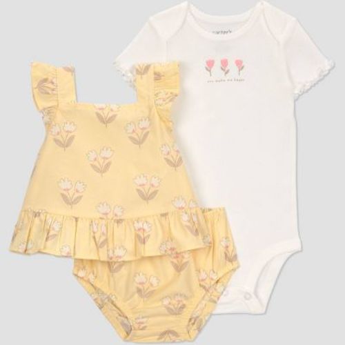 Carter's Just One You® Baby Girls' 3pc Floral Tank Top with Bodysuit & Bloomer Set - White/Yellow 3M