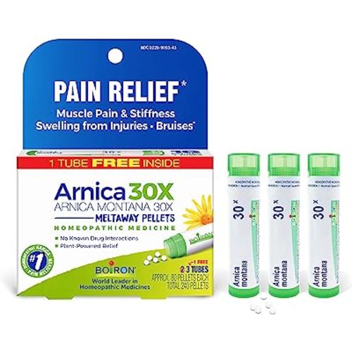 Boiron Arnica Montana 30X Homeopathic Medicine for Relief from Muscle Pain, Muscle Stiffness, Swelling from Injury, and Discoloration from Bruises - 3 Count (240 Pellets)