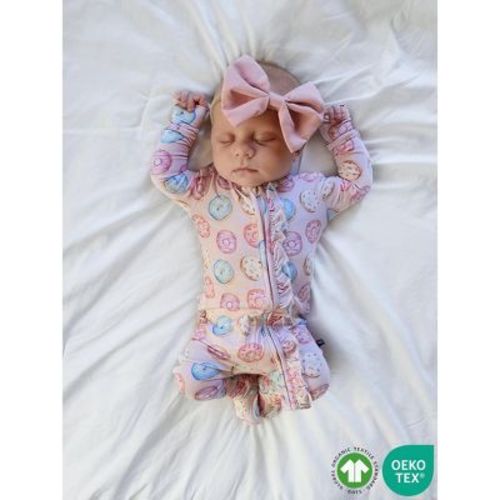 Lev Baby Infant Girls' Buttery Soft Donuts Ruffled Double Zipper Footie Pajama Pink 0-3M