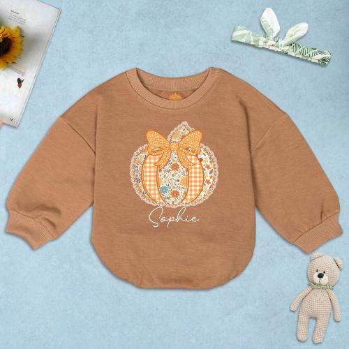 Custom Pumpkin Coquette Bubble Romper, Autumn Apparel, Pumpkin Fall Baby Outfit, Pumpkin Bow Thanksgiving, Pumpkin Floral Baby Bodysuit