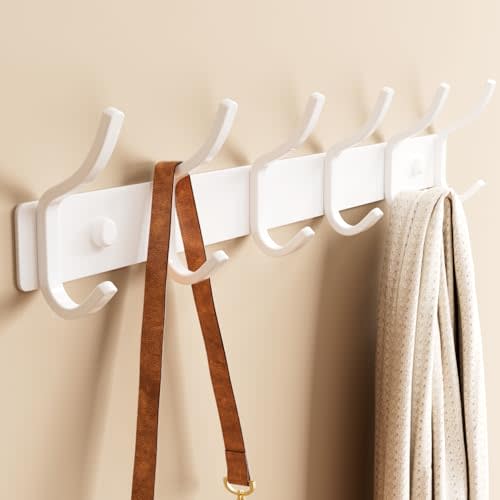 GWAAZXGZ White Coat Rack Wall Mount - 15 Inch Arc Shaped Design with 6 Hooks for Hanging Coats, Bags, and Towels in Entryway, Livingroom, Bedroom, Bathroom, and Kitchen, 1 Pack