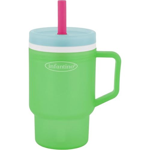 Infantino My 1st Tumbler, 10 Oz. Durable Plastic Sippy Cup with Straw & Handle, Spill-Resistant, for On-The-Go, BPA-Free Transition Baby Cup, Green Apple