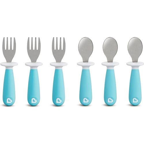 Munchkin® Raise™ Toddler Fork and Spoon Utensil Set, Rest Keeps Tip Off Table, BPA Free, 6 Pack, Blue