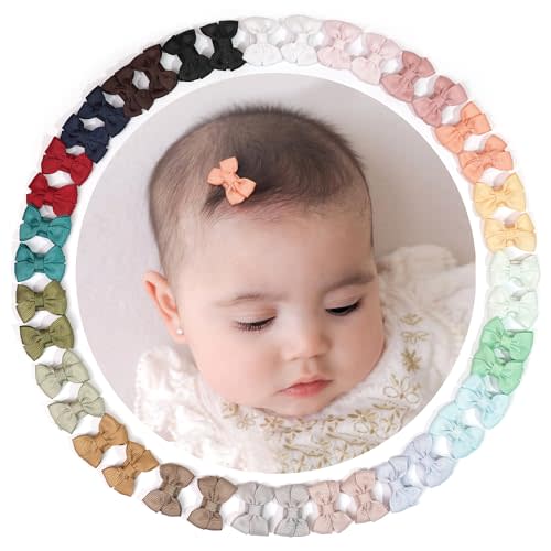 DED Baby Hair Clips 40 Pieces 20 Colors in Pairs Baby Bows Hair Pins Tiny 1.37" Hair Bows Alligator Clips for Girls Infants Toddlers