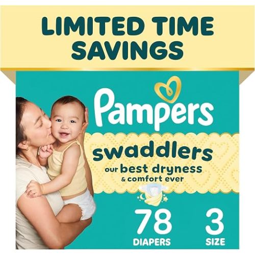 Pampers Swaddlers Diapers, Size 3 (13-26 lbs), 78 Count, Fragrance Free, Hypoallergenic, Absorbent, Pediatrician Recommended, Skin Safe