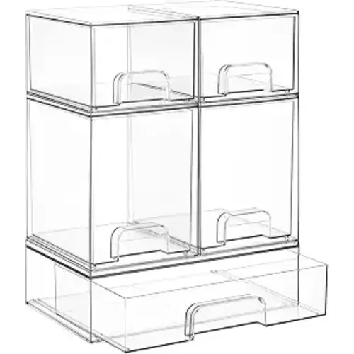 Vtopmart Clear Stackable Storage Drawers Set of 5, Plastic Organizer Bins