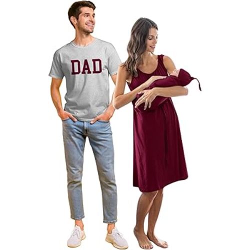 Family Matching 3 in 1 Labor Gown & Swaddle Wrap Set & Dad T Shirt, Mommy & Me & Family Outfits, Girl, Boy, Unisex