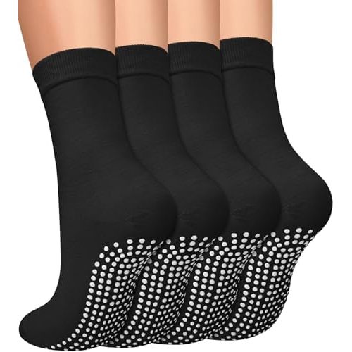 yeuG Pilates Socks for Women Non Slip Grip Socks for Yoga, Barre, Hospital, Barefoot Grippy Yoga Sock Womens Gifts 4 Pairs