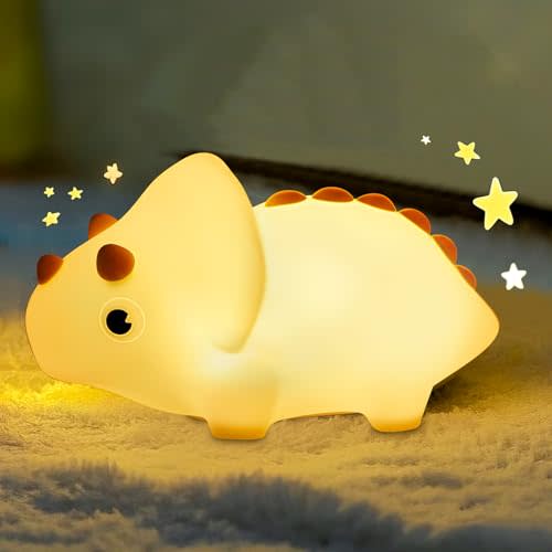 Dinosaurs Night Light for Kid,Cute Colorful Baby Nursery Nightlight Rechargeable LED Dimmable Lamp for Boy Bedroom Decor - White