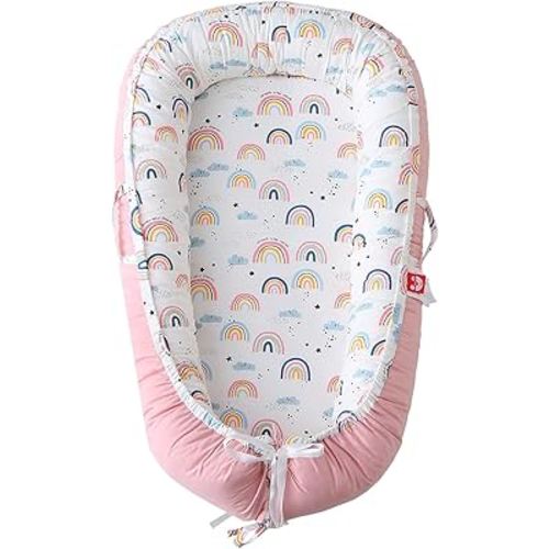 Baby Lounger for Newborn 0-24 Months, Snuggle Nest for Baby Girls Boys, Breathable & Soft Cotton Infant Lounger Cover, Portable and Lightweight Baby Cushion for Home and Travel (Pink)