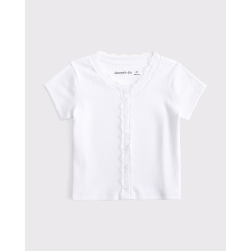 toddler lace-trim button-through top