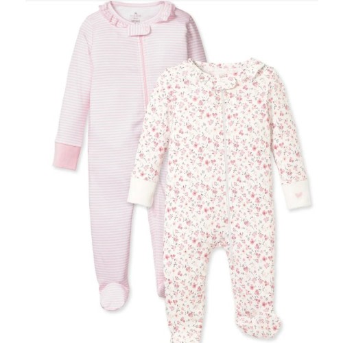 Baby's Pima Ruffle Collar Romper Duo in Pink Stripe & Dorset Floral