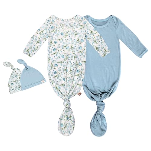 MY LITTLE ZONE 2-Pack Knotted Baby Gowns & Caps - Hospital Outfit Sleep for Girls & Boys, Easy Tie Sleeper Gowns