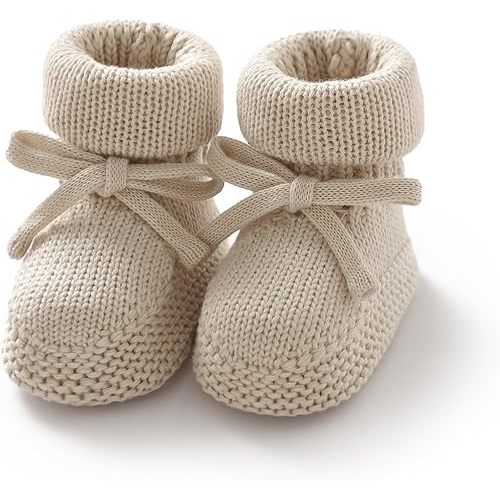 Hadetoto Newborn Baby Booties Cotton Knit Shoes Soft Cozy First Wakers Warm Booties for Toddler Infant Girl Boy
