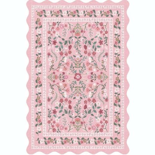 8' x 10' Pink Acekool Washable Area Rug Non Slip Low Pile Boho Floral Accent Carpet for Bedroom, Bedside, Kitchen, Entryway, Kids Room, Office