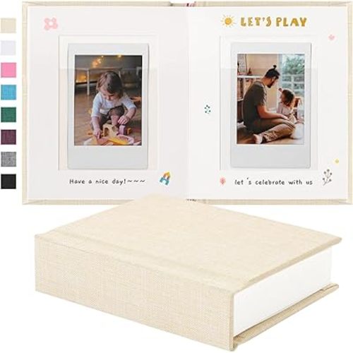 Instax Mini Photo Album With Writing Space, Linen Hardcover Polaroid Photo Album 28 Pockets For 2x3 Pictures, Polaroid Album Book For Fujifilm Instax Mini Instant Camera (Beige)