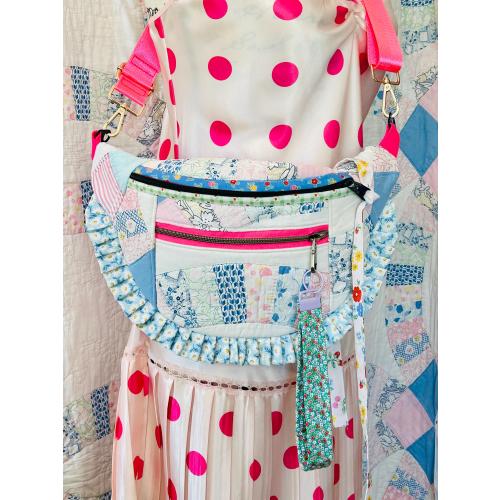 Vintage Quilt Sling Bag • Crossbody Cottage Chic Boho with Ruffles