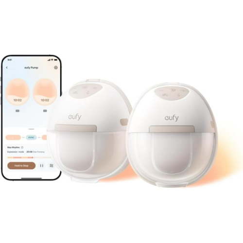 eufy Heated Wearable Breast Pump E20, 3 Heat Levels, Hands-Free Breast Pump with Innovative HeatFlow™, Optimized Rhythm via App, Hospital-Grade Suction, Leakproof, Ultra-Slim and Quiet for in-Bra Use