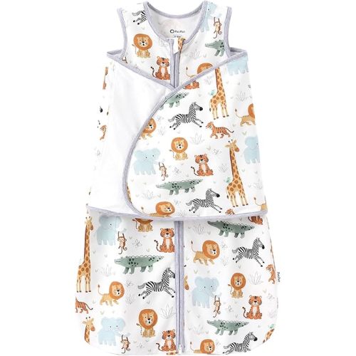 PATPAT Cotton Newborn Swaddle, Transition Sleep Sack, Safari Animals, 0-3M
