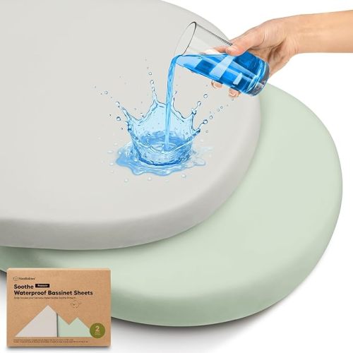 2-pk Waterproof Bassinet Sheets Girls, Boys, Cotton - 33x17 Universal Bassinet Mattress Pad Protector Cover, Compatible with Graco, Baby Delight, Chicco, Halo Bassinest Swivel Sleeper Fitted (Elly)