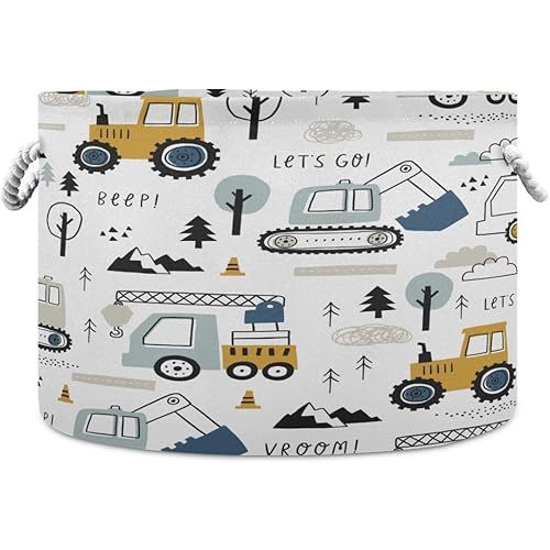 Laundry Basket, Rope Storage Basket Childish Truck Excavator Baby & Dog Toy Storage Baskets & Bin, Kid Laundry Hamper Blanket Basket