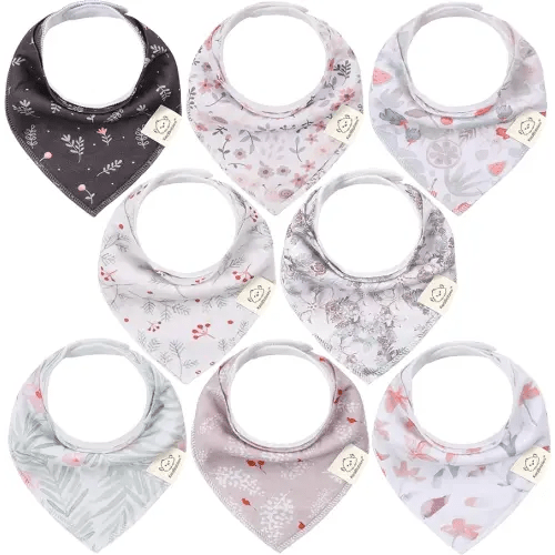KeaBabies 8-Pack Organic Baby Bandana Bibs for Girls - Super Absorbent Triangle Baby Bibs for Drooling and Teething Infant, 100% Cotton Extra Soft for Newborn, Infant 0-36 Months (Bloom)