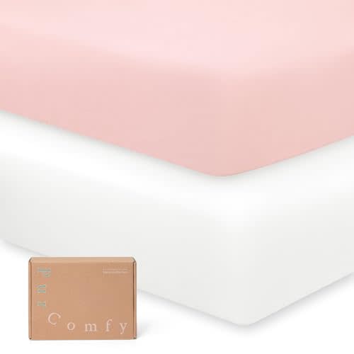 PurComfy Supersoft Crib Sheets 2-Pack, Premium Bamboo Viscose Stretchy Fitted Crib Sheet, Hypoallergenic Breathable Crib Sheets Boy Girl, Neutral Baby Crib Mattress Sheet, 9'' Extra Deep Pocket