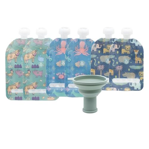 WeeSprout Double Zipper Reusable Food Pouches, Perfect for Babies & Toddlers, Freezer & Dishwasher Safe (Animals, 6 Piece Assortment) | Freezer & Dishwasher Safe, Animals, 6 Piece Assortment