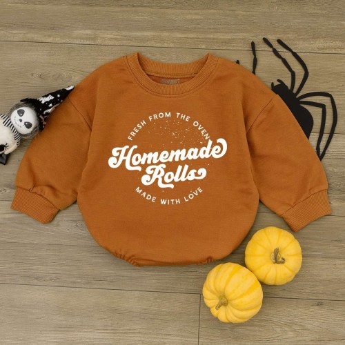 Homemade Rolls Retro Natural Baby Romper, Retro Fall Toddler sweater, Autumn Kids Clothes, Funny Thanksgiving Day Baby Bodysuit, Baby Shower