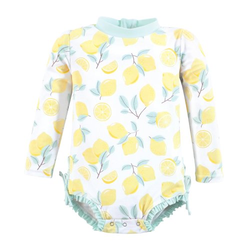 Hudson Baby Girls Rashguard Baby Swimsuit, Mint Lemons