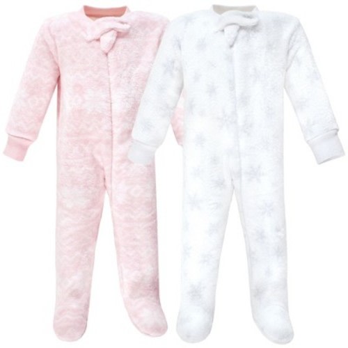 Hudson Baby Infant Girls Plush Sleep and Play, Snowflakes, 0-3 Months