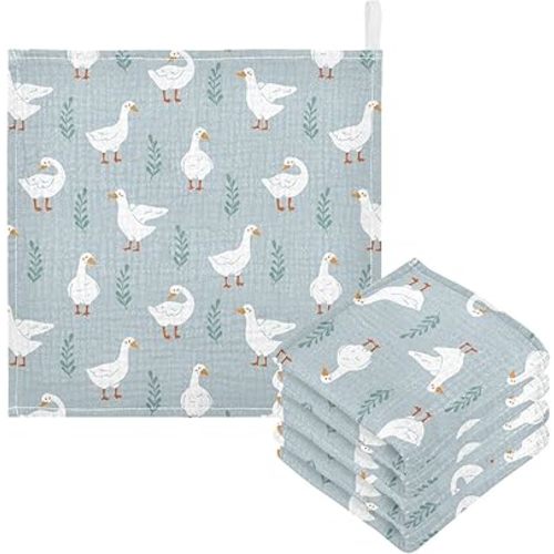 Gooses Duck Baby Washcloths Newborn Muslin Burp Cloths 3 Pack Soft Cotton Baby Face Bath Towel Drool Bibs for Infants, Girls and Boys 11.8 x 11.8 Inch