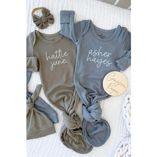 Boy Personalized Bamboo Newborn Baby Knot Gown & Hat