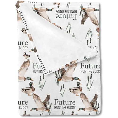 HawSkgFub Future Duck Hunting Buddy Baby Blankets Boys Shower Gift, Mallard Wild Animal Hunter Reed Flannel Fleece Nursery Bed Receiving Swaddle, Soft Newborn Infant Toddler Kids Crib Bedding 30 x 40