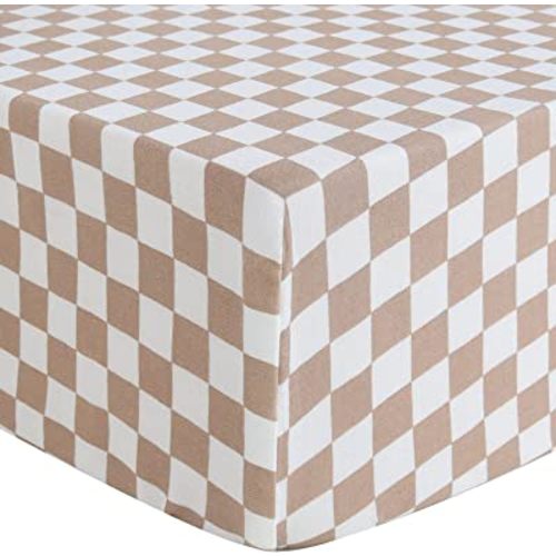 LifeTree Fitted Crib Sheets for Boys Girls & Unisex, Muslin Baby Sheet Fits Standard Crib and Toddler Mattresses, Checkered Print, Bamboo Cotton, Soft, Breathable, 28in x 52in