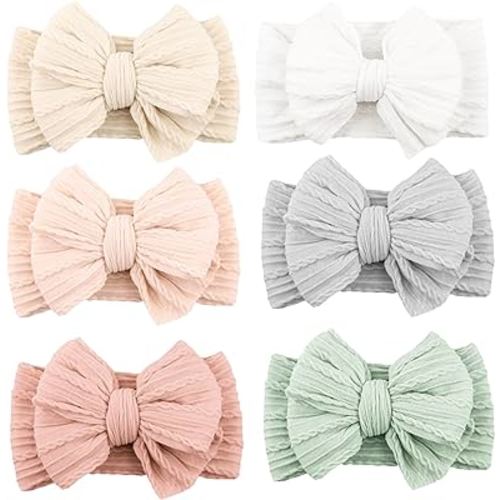 Niceye Handmade Baby Headbands Soft Stretchy Nylon Hair Bands with Bows for Newborn Infant Baby Toddler Girls- Pack of 6