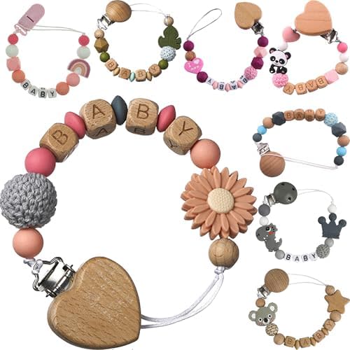 Personalized Pacifier Clips with Name Custom Silicone Beaded Chain Pacifier Holder Stroller Gifts for Baby Boys Girls