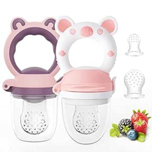 Baby Solids/Frozen Fruit Feeder Pacifier, Infant Teether Toy 4M+, BPA-Free Silicone Pouch & Nipple, Safely Introduce Solids, Teething Relief, 2-Pack