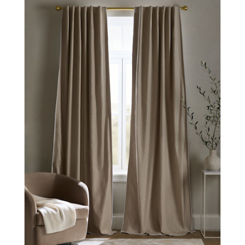Piped Edge Cotton True Blackout Curtain in Ivory/Black Piping