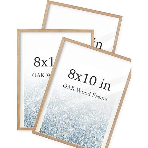 UPWOIGH 8x10 Oak Wood Picture Frame - Minimalist 8x10 Poster Frame, 8"x10" Picture Frame Wood, Natural Solid Wooden Picture Frames for Wall Art Photo and Prints (Set of 3)