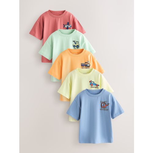 Blue/Green/Red/Orange/Yellow Cars Small Short Sleeve Graphic T-Shirts 5 Pack