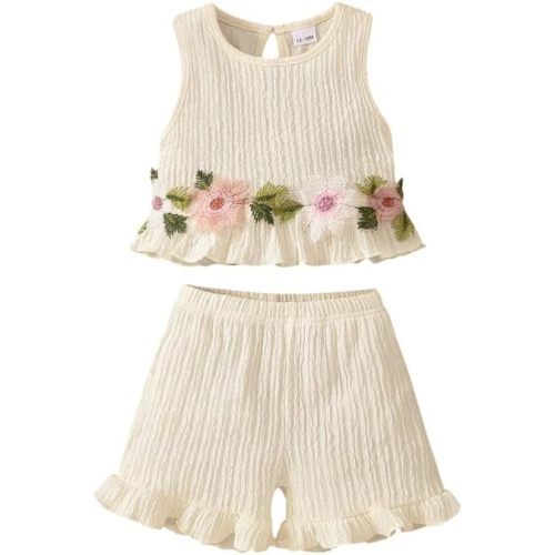 Toddler Girls Summer Clothes Floral Sleeveless Tops + Shorts 2 Pieces Set 12M - 5T
