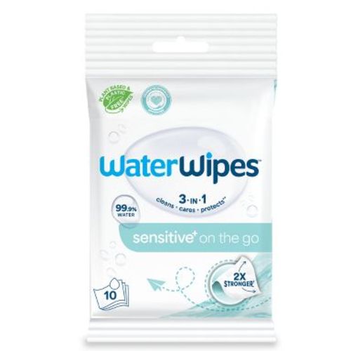 WaterWipes Sensitive+ On The Go Wipes, 3-In-1 Cleans, Cares, Protects, 99.9% Water, Unscented & Hypoallergenic - 10ct